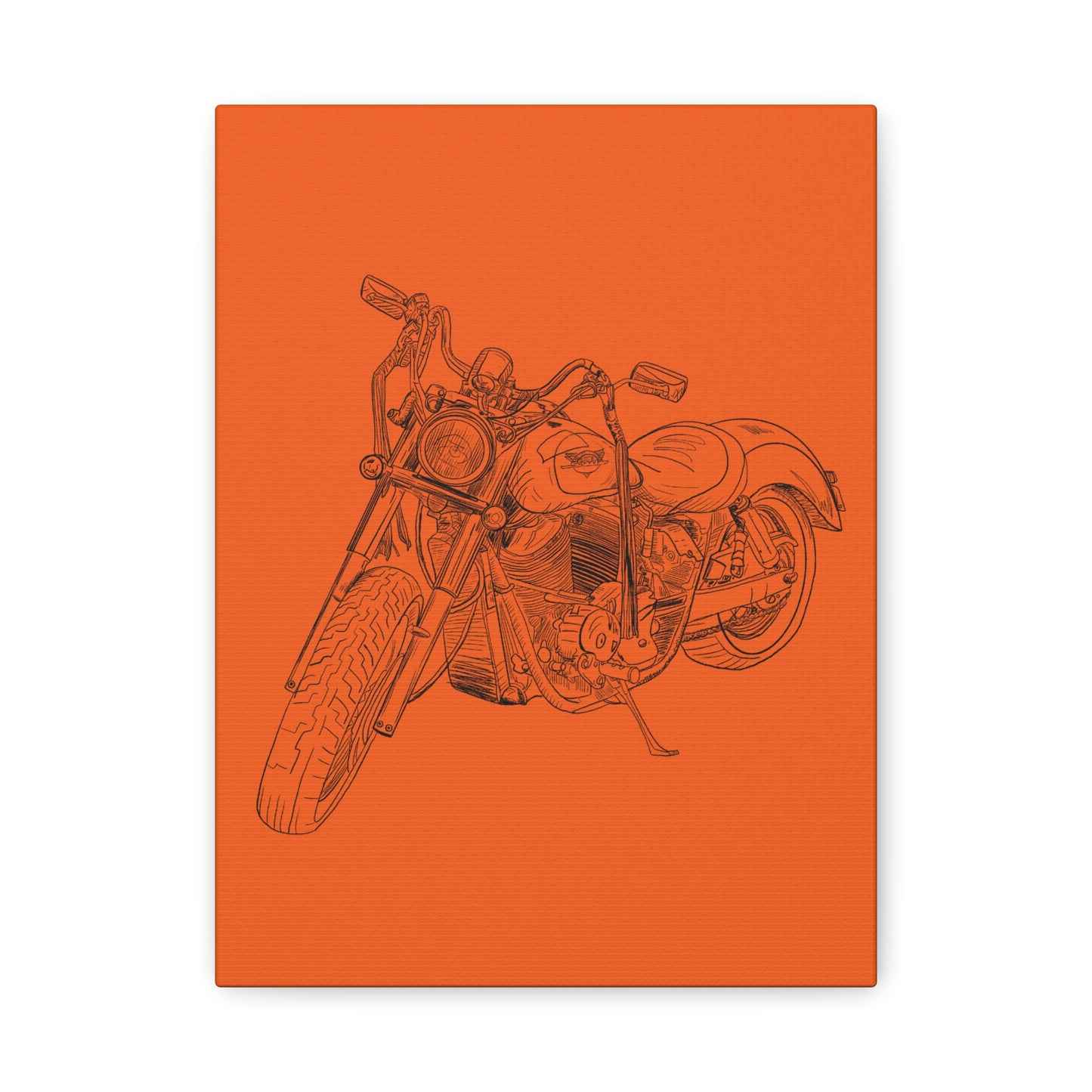 Ride Me Harley Motorcycle Sketch Canvas Print - Black Ink on Orange Background