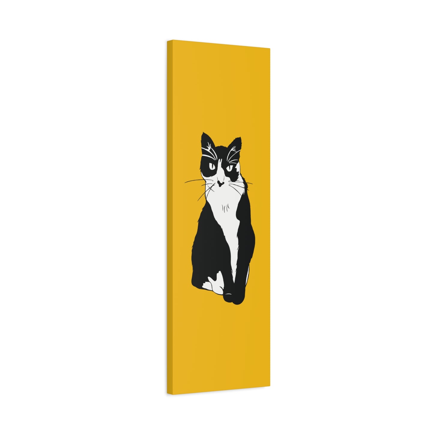 Cat Canvas on Yellow (B&W Style Cat) - Cat Drawing Art