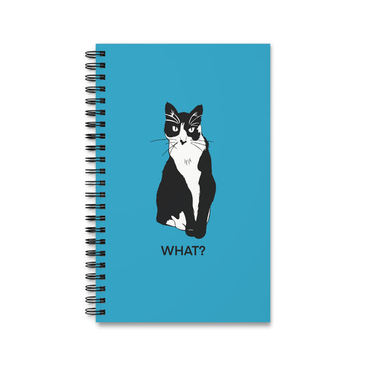 Cattitude Notebook in Turquoise (B&W Style Cat) - Cat Spiral Notebook