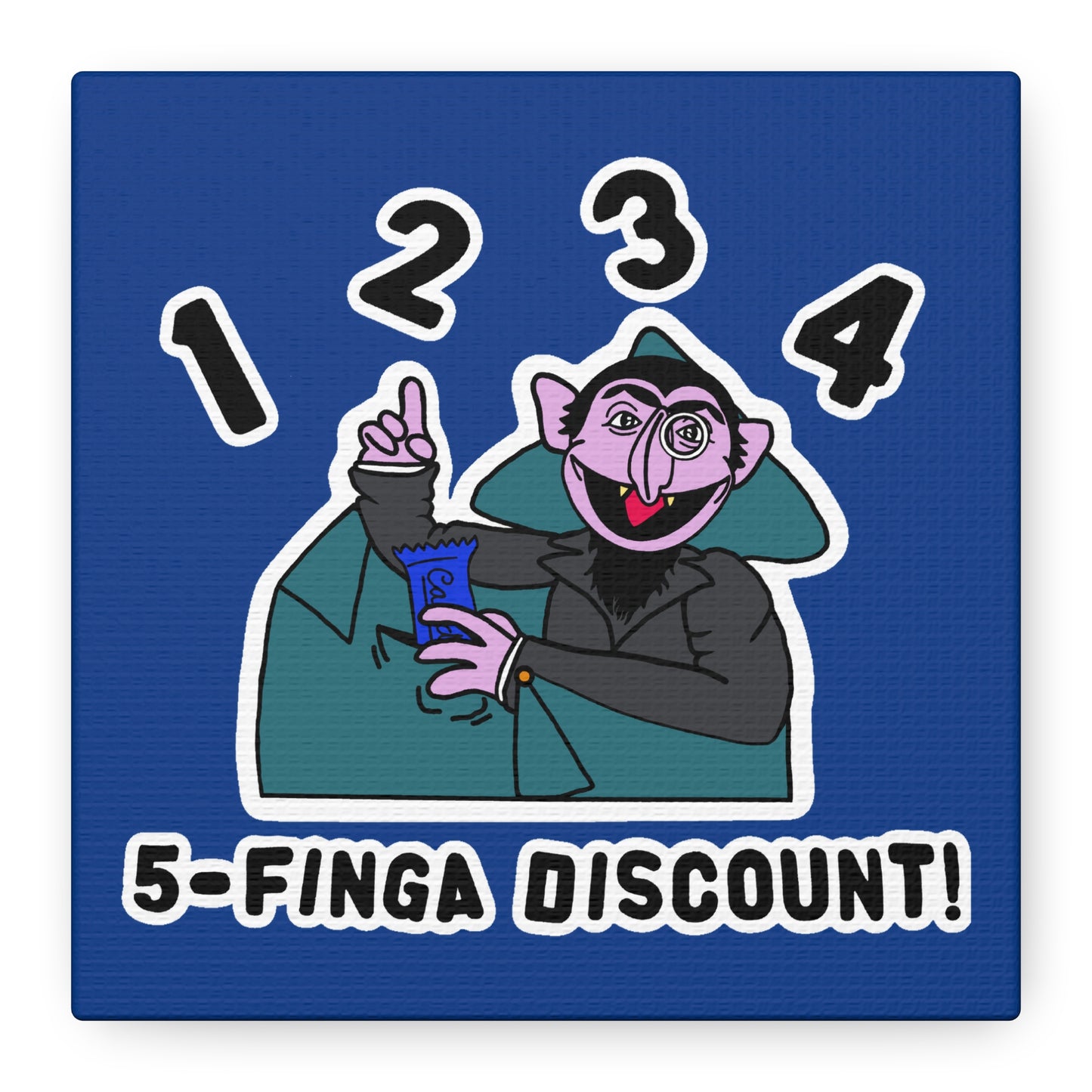 Five Finger Discount Canvas Print Dark Blue - Sesame Street The Count Parody Art Print