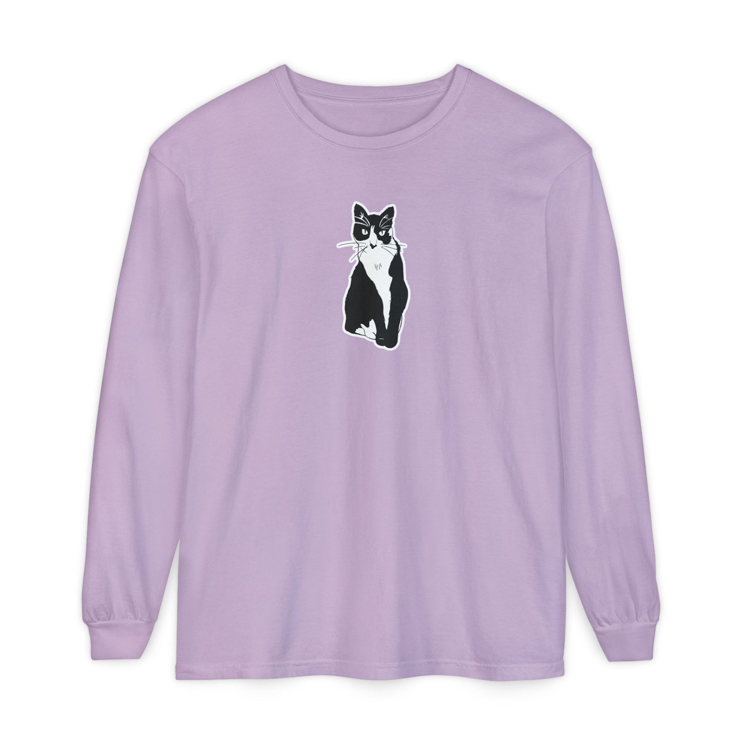 Cat Long Sleeve Tee (Sticker Style Cat) - Cat Drawing Shirt