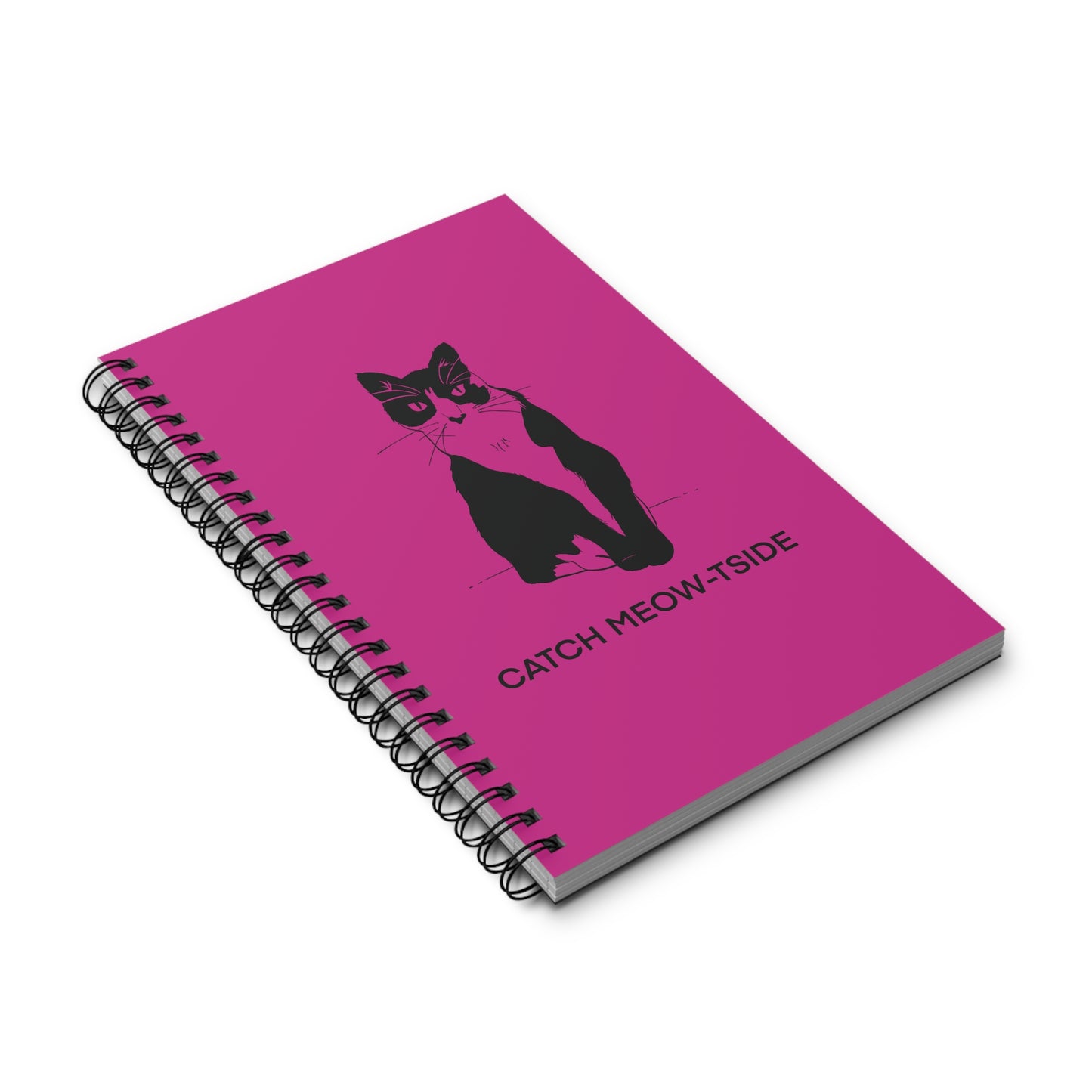 Catch Meow-tside Notebook in Pink (Transparent Style Cat) - Cat Spiral Notebook