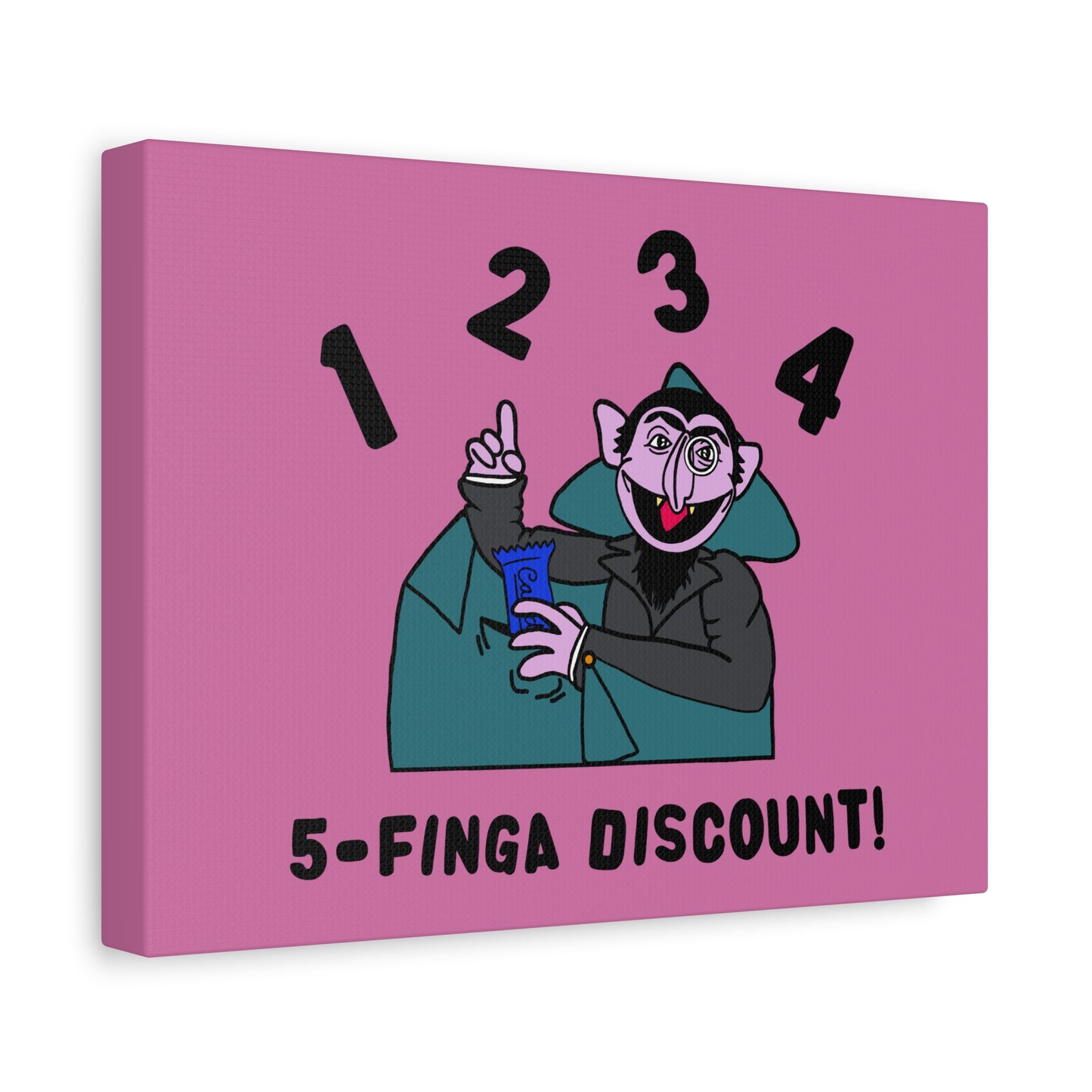 Five Finger Discount Canvas Print Light Pink - Sesame Street The Count Parody Art Print