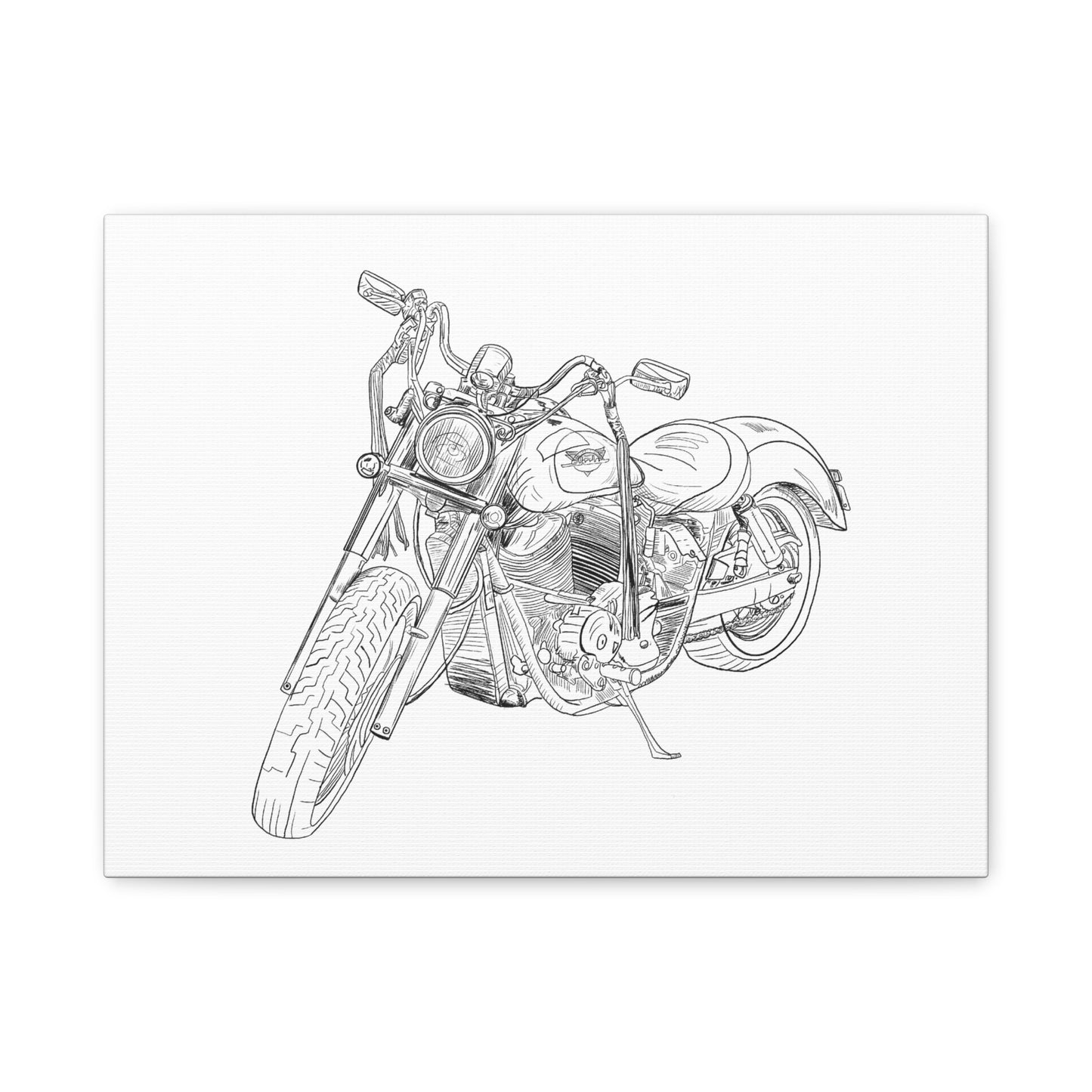 Ride Me Harley Motorcycle Sketch Canvas Print - Black Ink on White Background