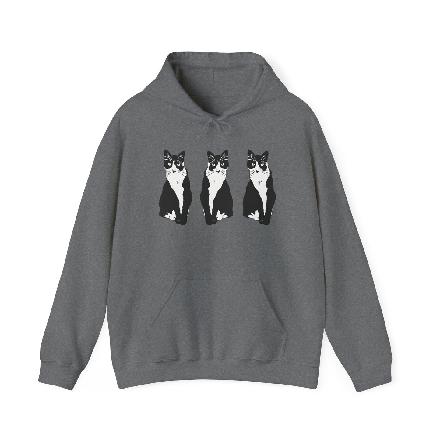 Cat x3 Hoodie (B&W Style Cat) - Cat Hooded Sweatshirt