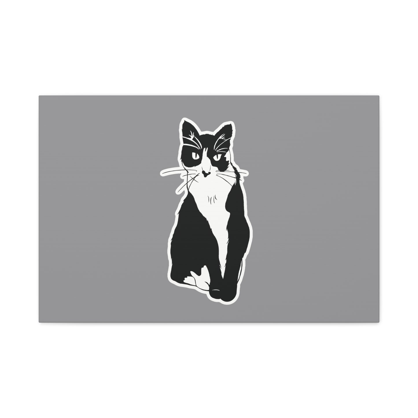 Cat Canvas Print on Grey (Sticker Style Cat) - Cat Drawing Wall Art