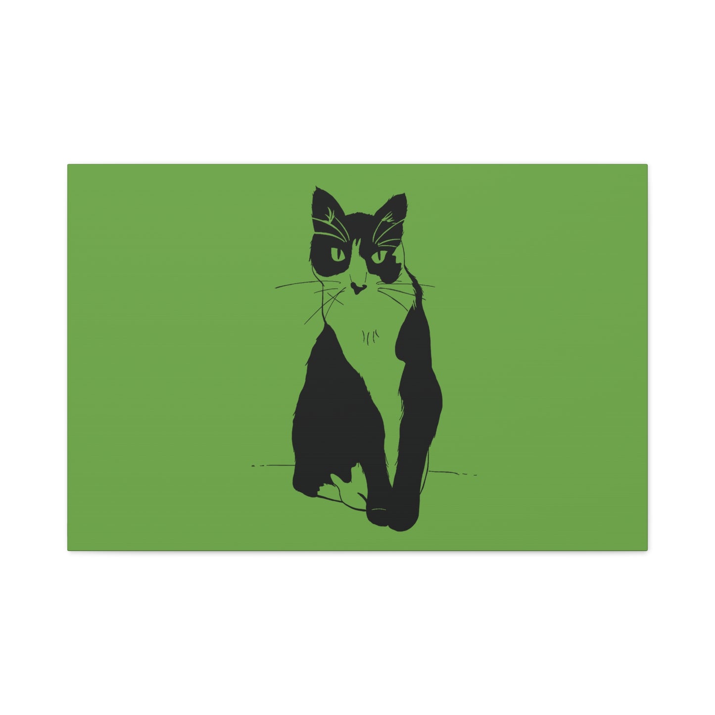 Cat Canvas Print on Green (Transparent Style Cat) - Cat Drawing Art