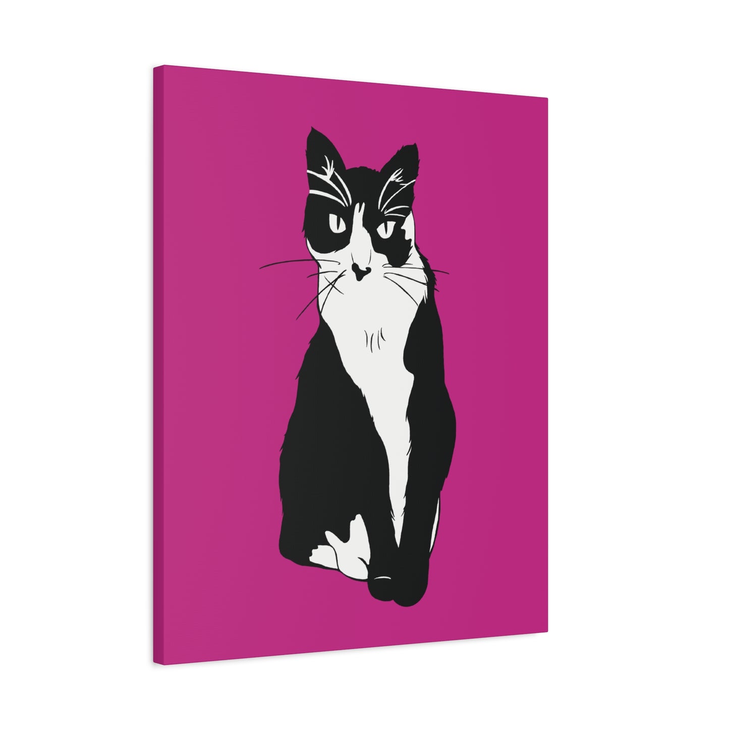 Cat Canvas on Pink (B&W Style Cat) - Cat Drawing Art