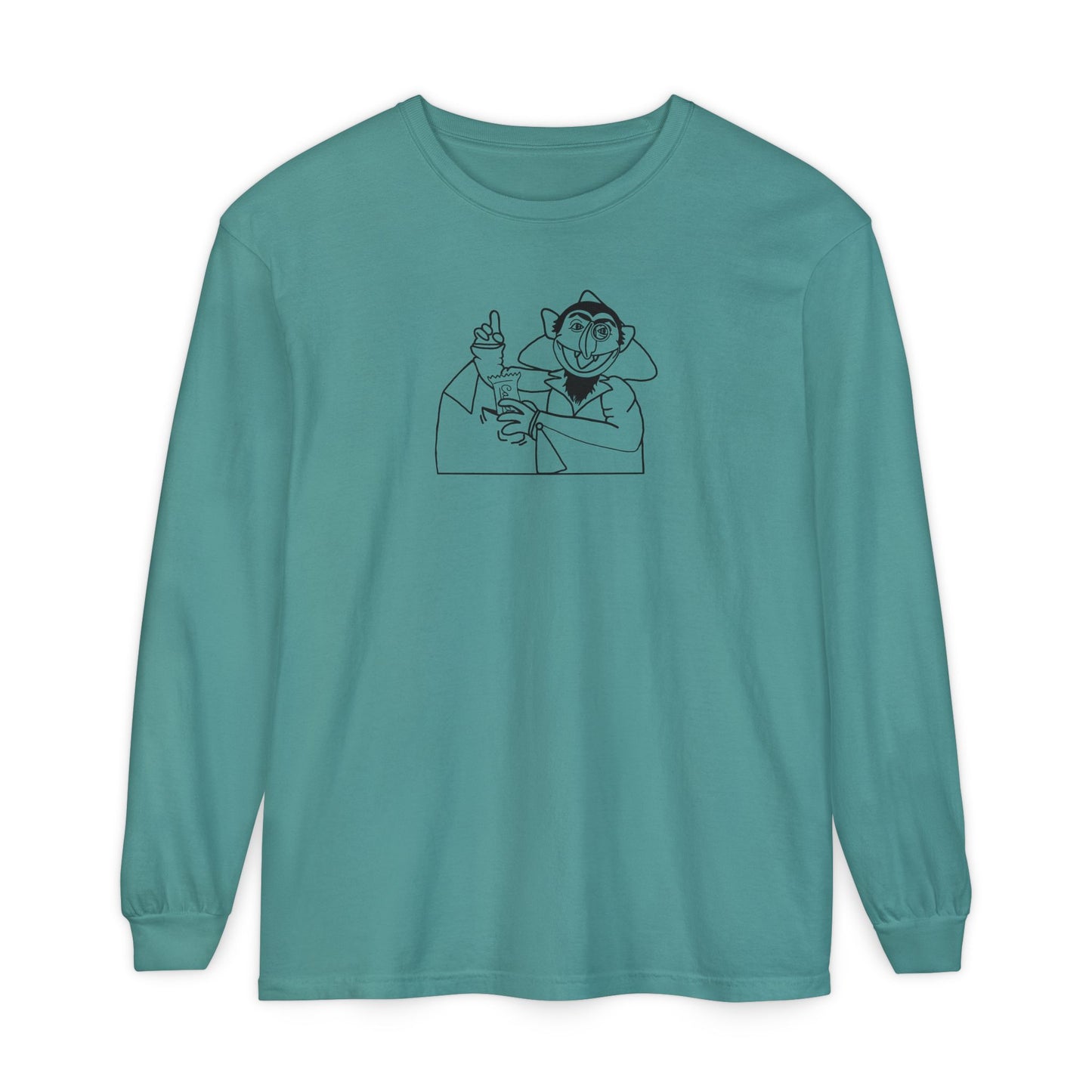 The Count Stealing Candy Outline Long Sleeve Tee - Sesame Street The Count Parody Shirt