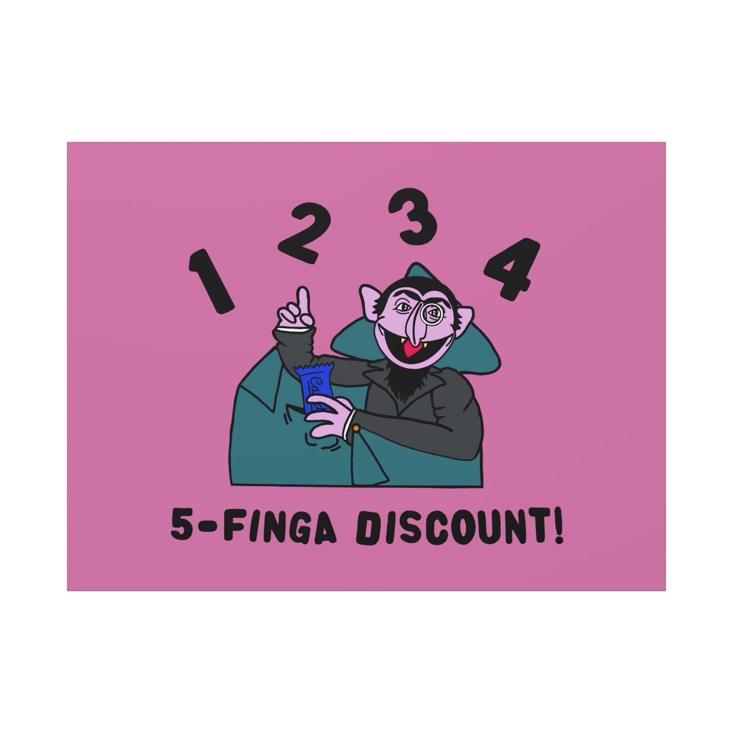 Five Finger Discount Canvas Print Light Pink - Sesame Street The Count Parody Art Print