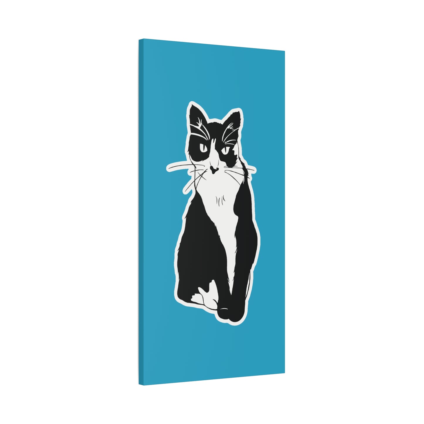 Cat Canvas Print on Turquoise (Sticker Style Cat) - Cat Drawing Art