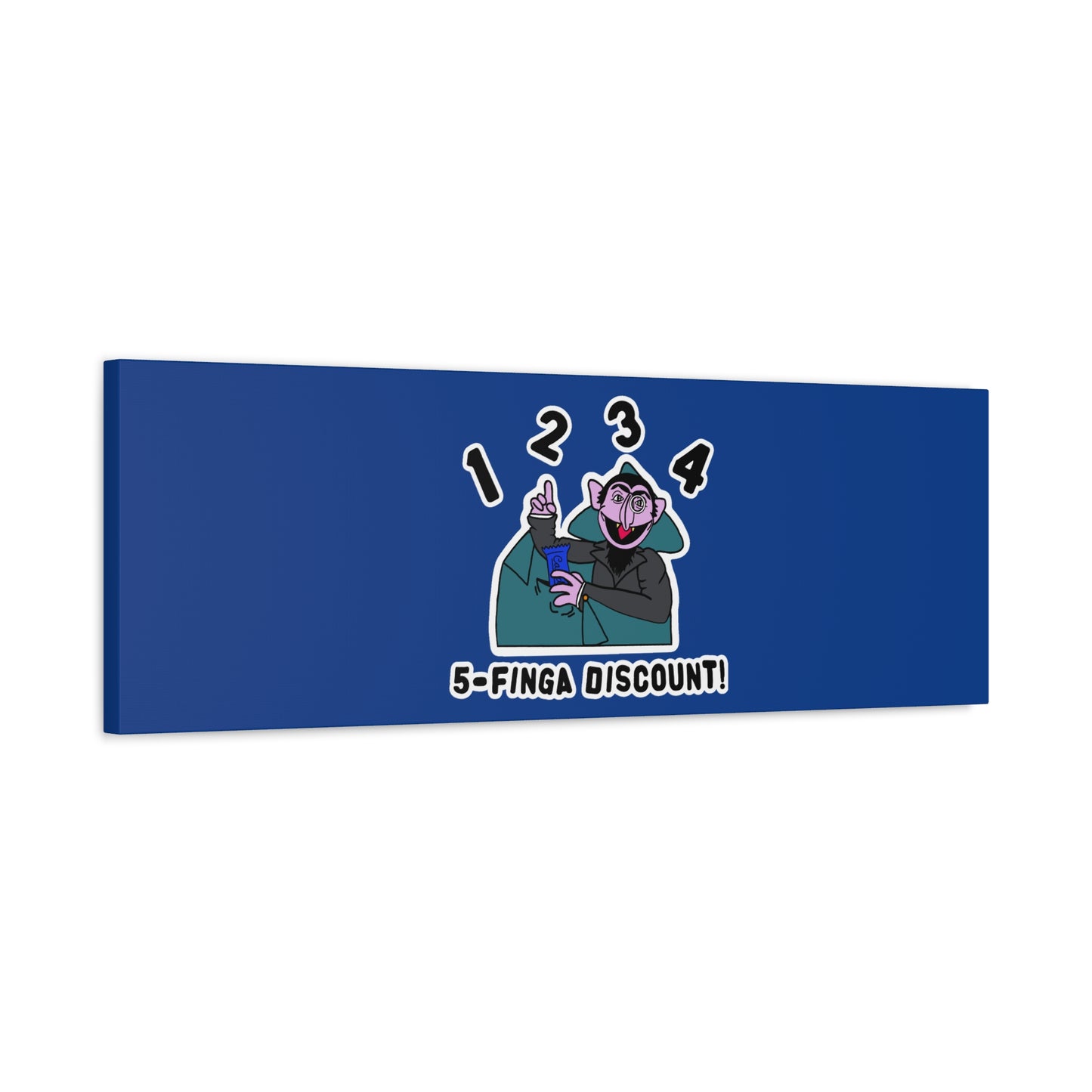 Five Finger Discount Canvas Print Dark Blue - Sesame Street The Count Parody Art Print
