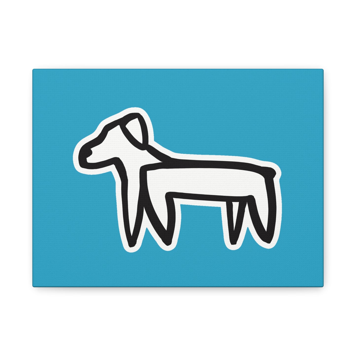 Dog Canvas Print on Turquoise (Sticker Style Black Dog) - Dog Drawing Wall Art