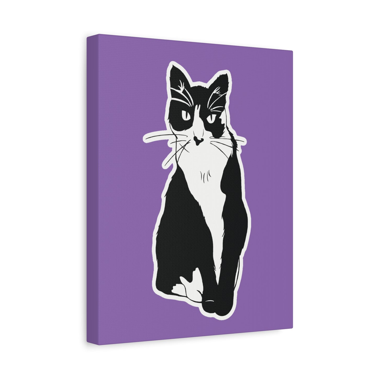 Cat Canvas on Light Purple (Sticker Style Cat) - Cat Drawing Art