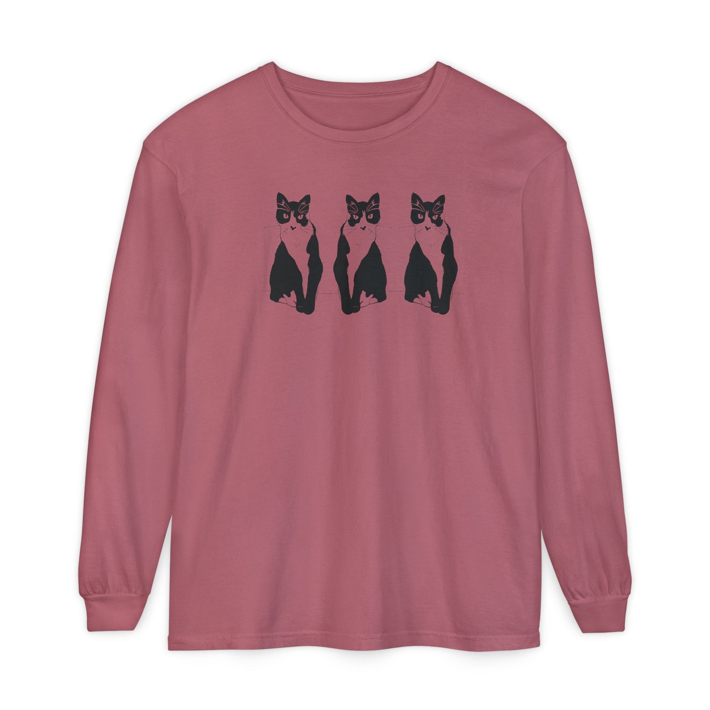 Cat x3 Long Sleeve Tee (Transparent Style Cat) - Cat Drawing Shirt