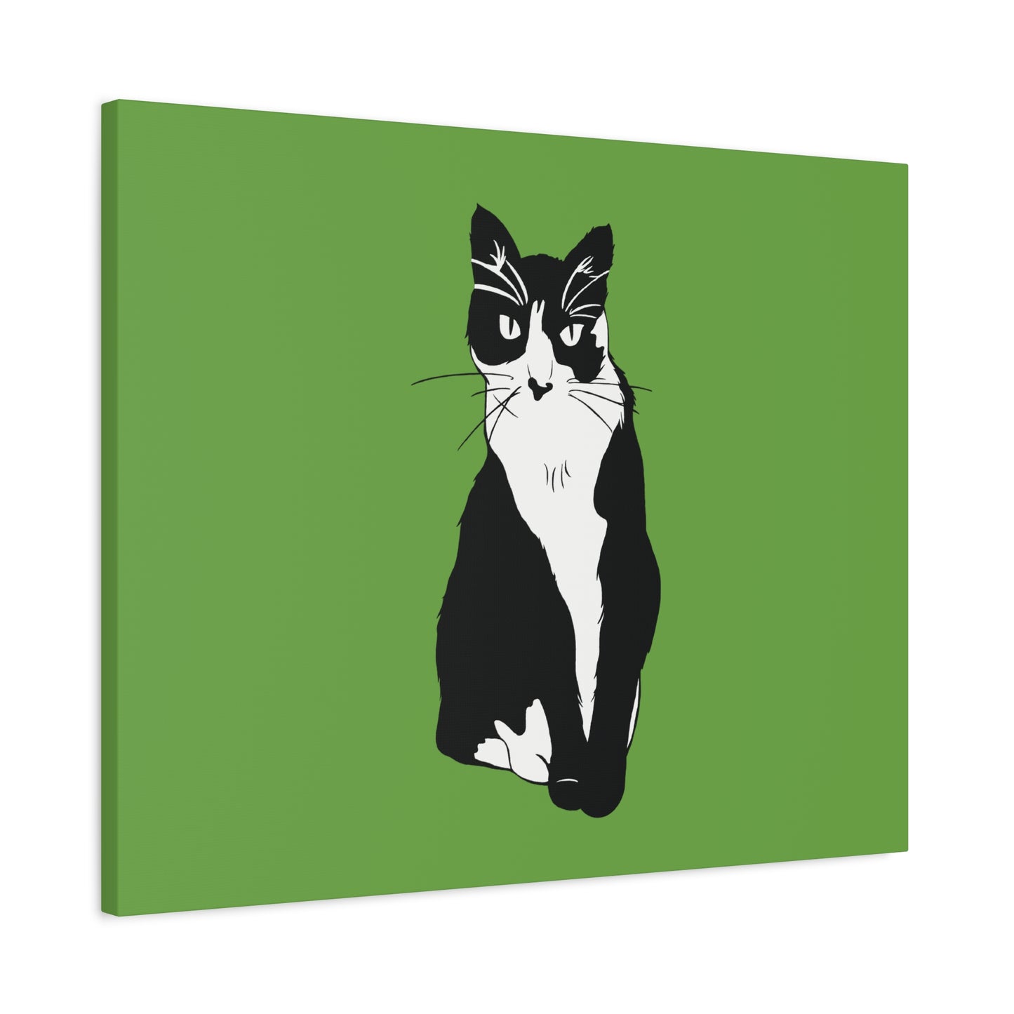 Cat Canvas on Green (B&W Style Cat) - Cat Drawing Art