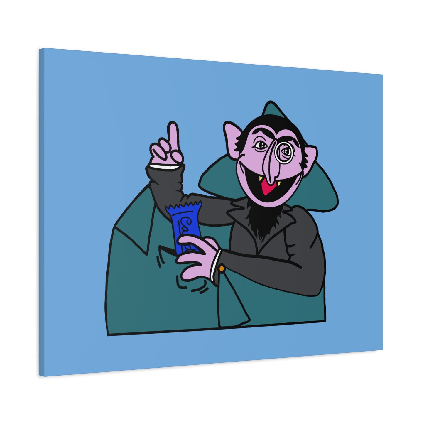 The Count Stealing Candy Canvas Print Light Blue - Sesame Street The Count Parody Art