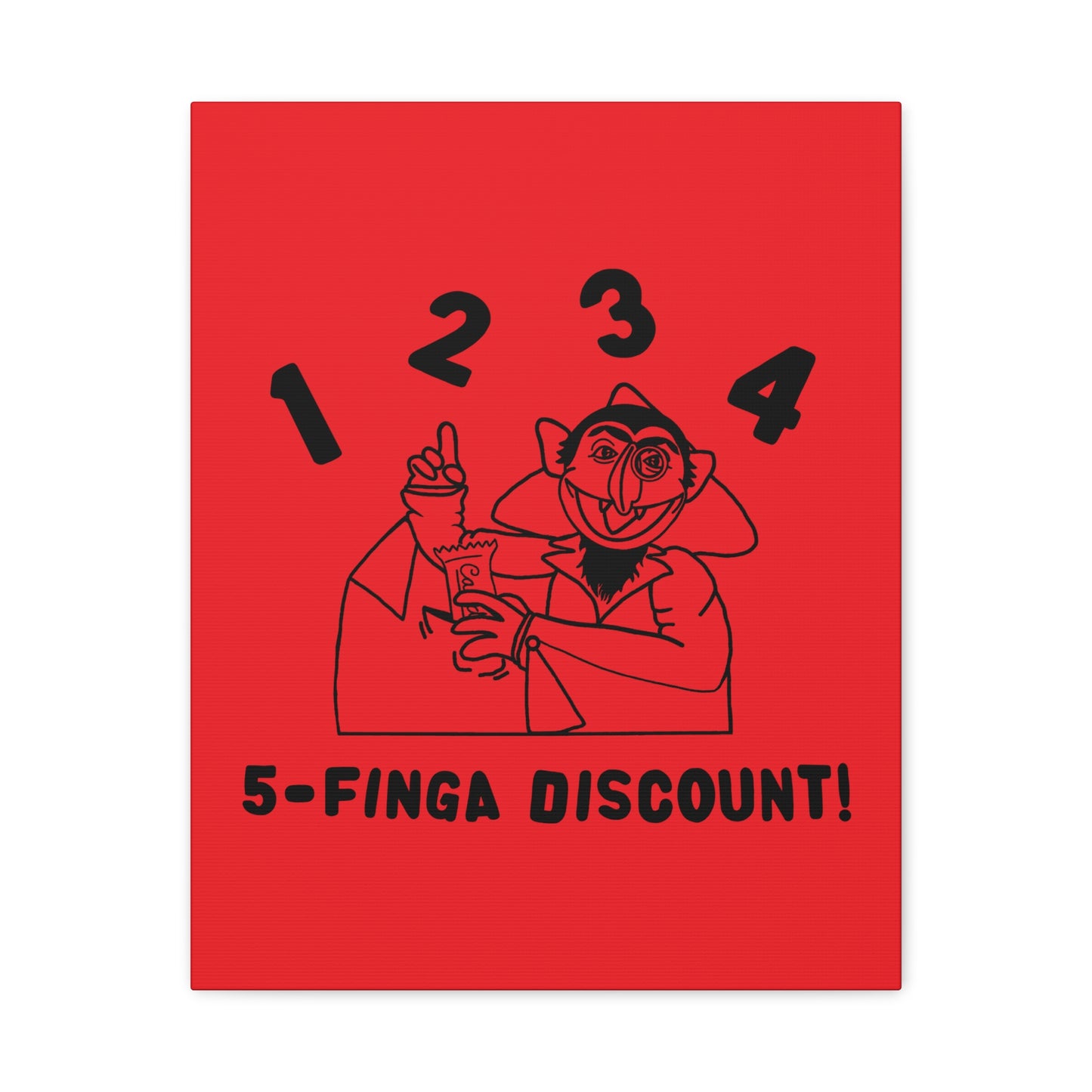 Five Finger Discount Outline Canvas Print Red - Sesame Street The Count Parody Art Print