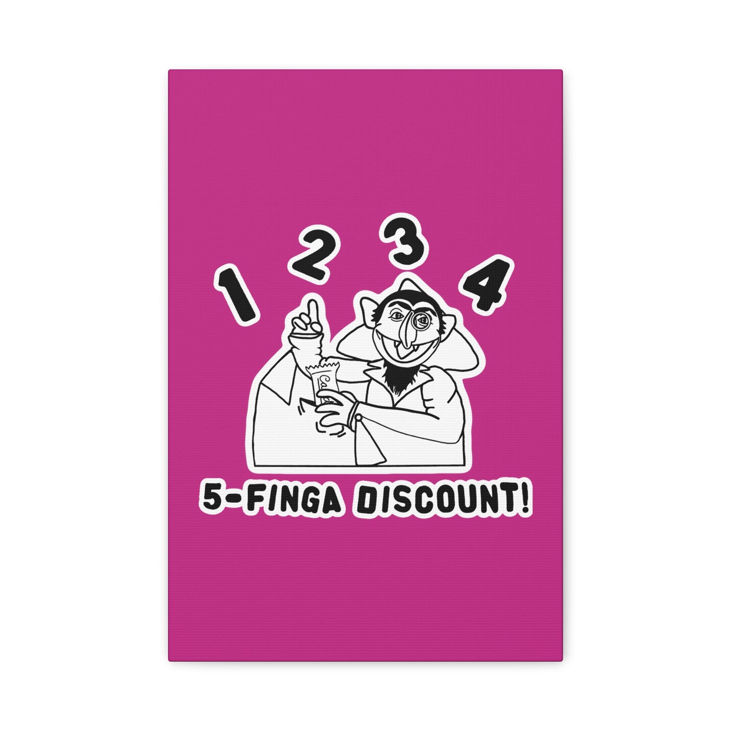 Five Finger Discount Outline Canvas Print Pink - Sesame Street The Count Parody Art Print