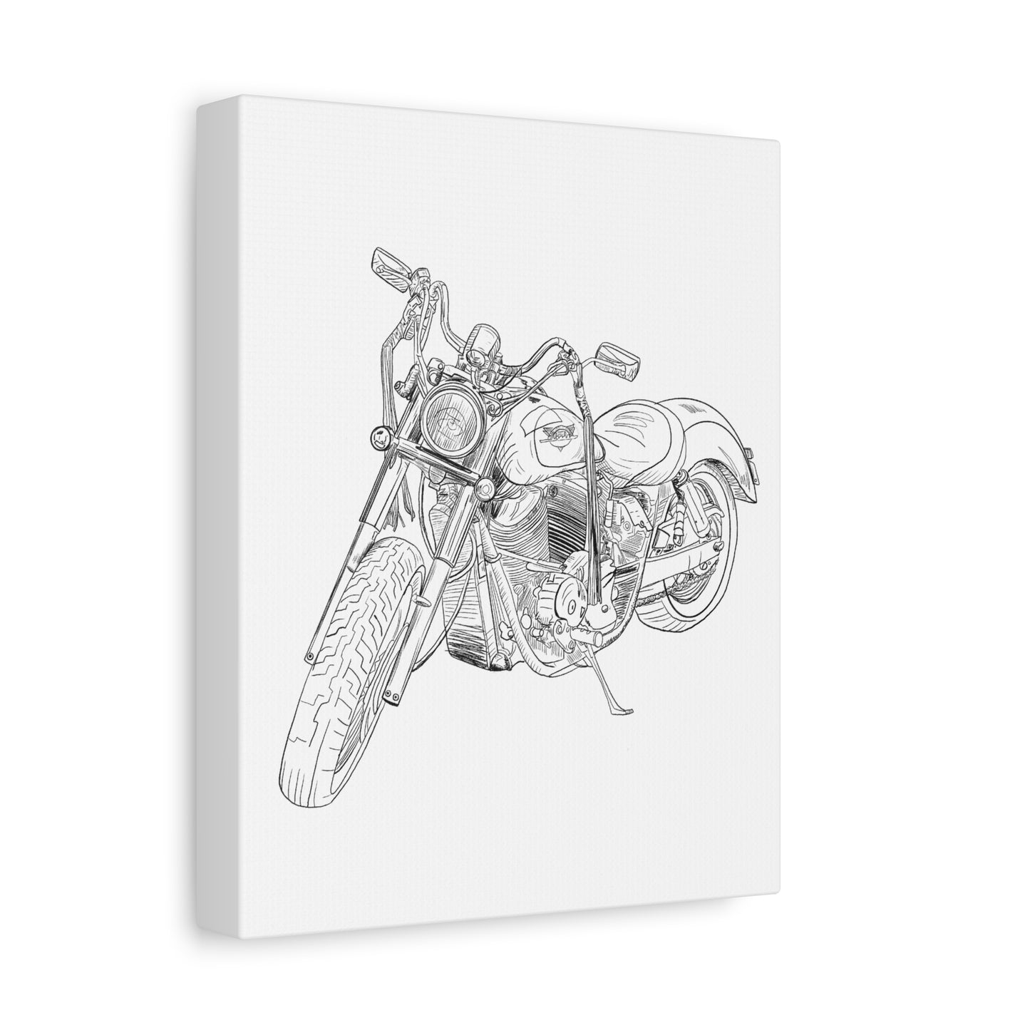 Ride Me Harley Motorcycle Sketch Canvas Print - Black Ink on White Background