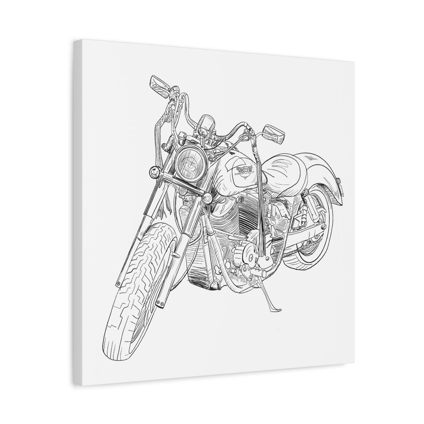 Ride Me Harley Motorcycle Sketch Canvas Print - Black Ink on White Background