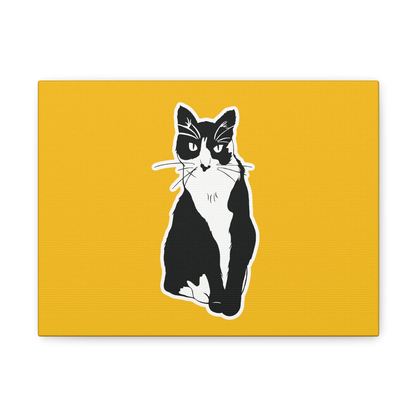 Cat Canvas Print on Yellow (Sticker Style Cat) - Cat Drawing Art