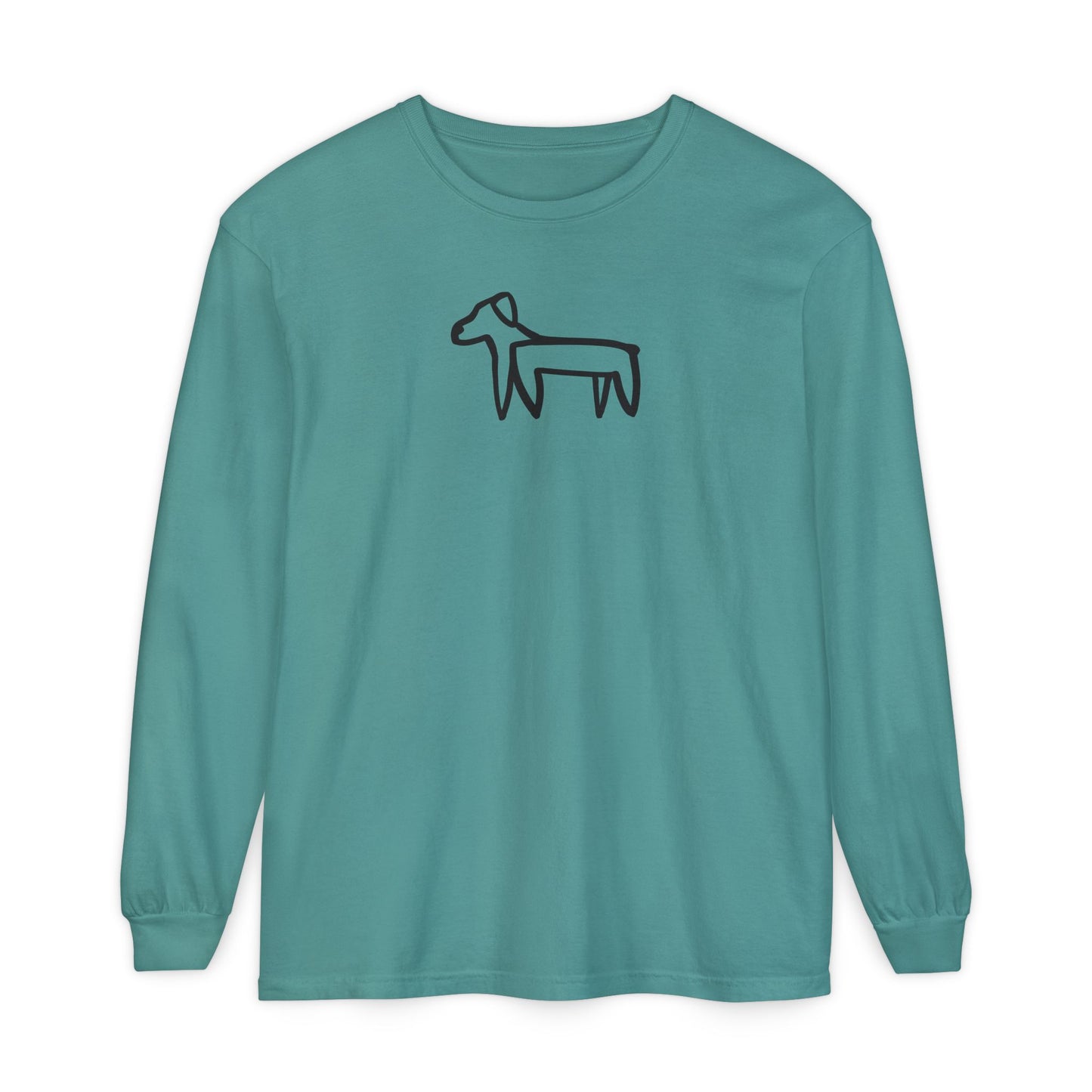 Dog Long Sleeve Tee (Transparent Style Black Dog) - Dog Drawing Shirt