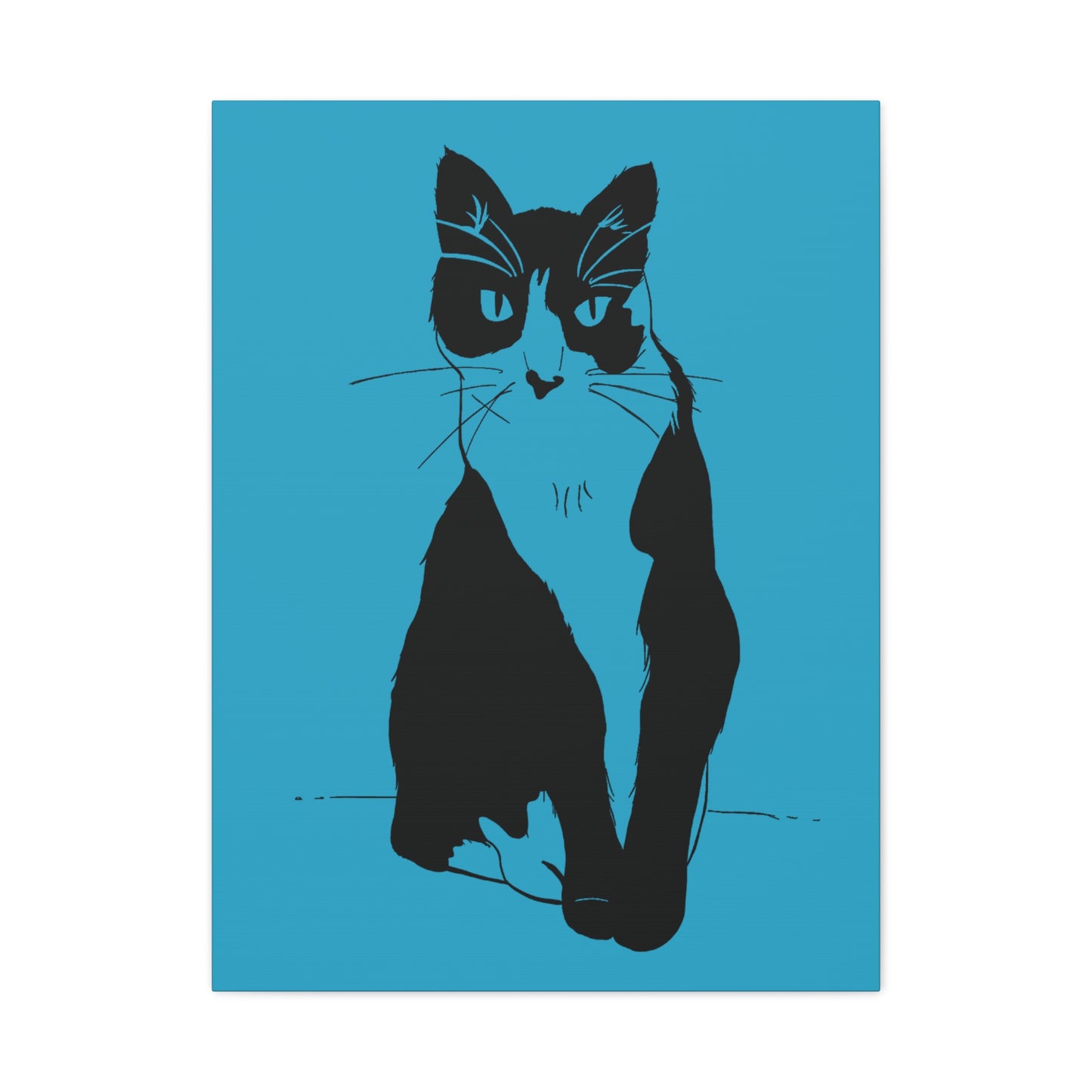 Cat Canvas Print on Turquoise (Transparent Style Cat) - Cat Drawing Art