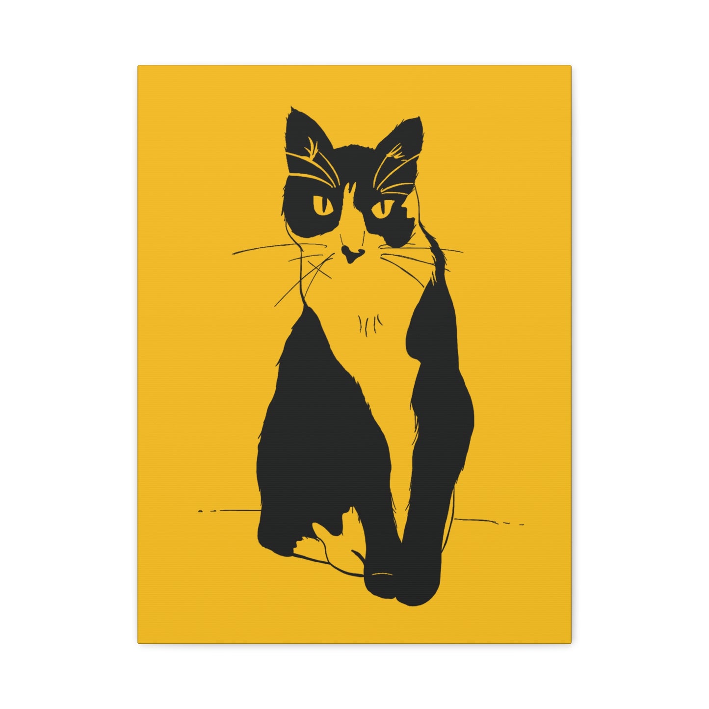 Cat Canvas Print on Yellow (Transparent Style Cat) - Cat Drawing Art