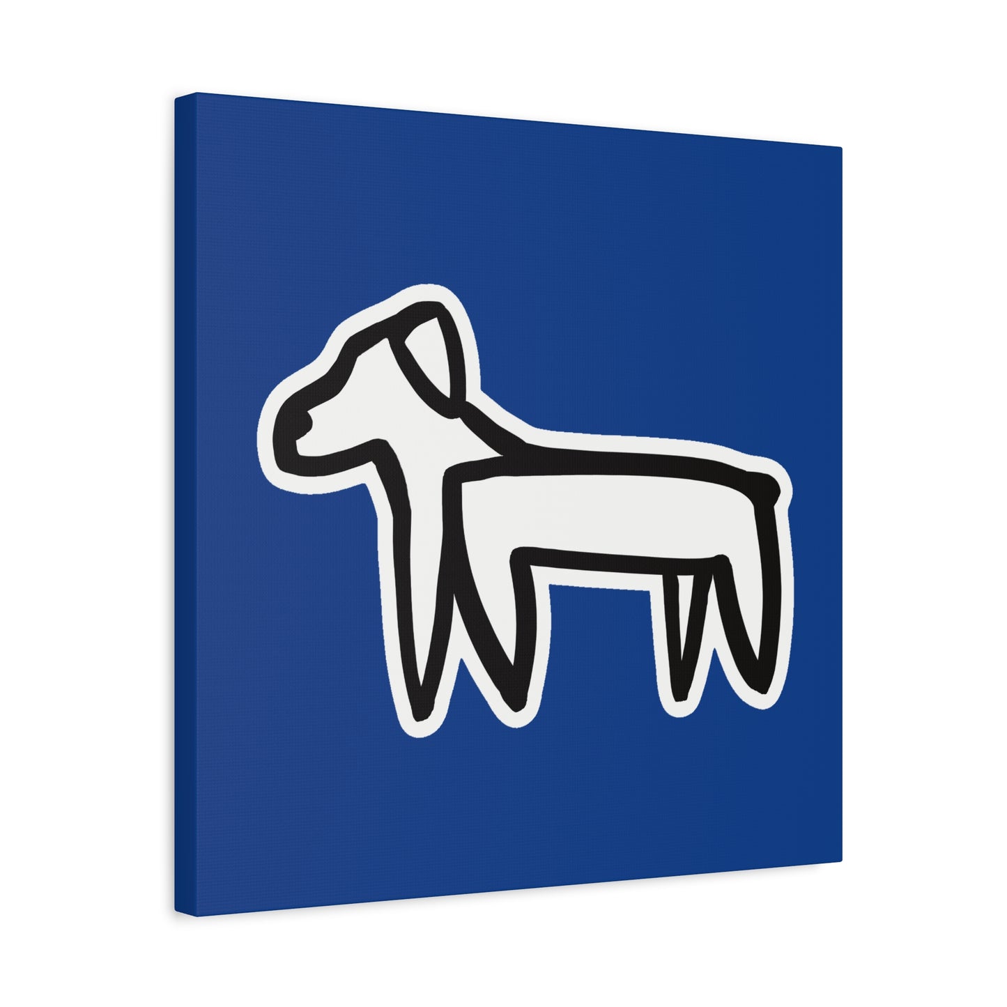Dog Canvas Print on Blue (Sticker Style White Dog) - Dog Drawing Wall Art