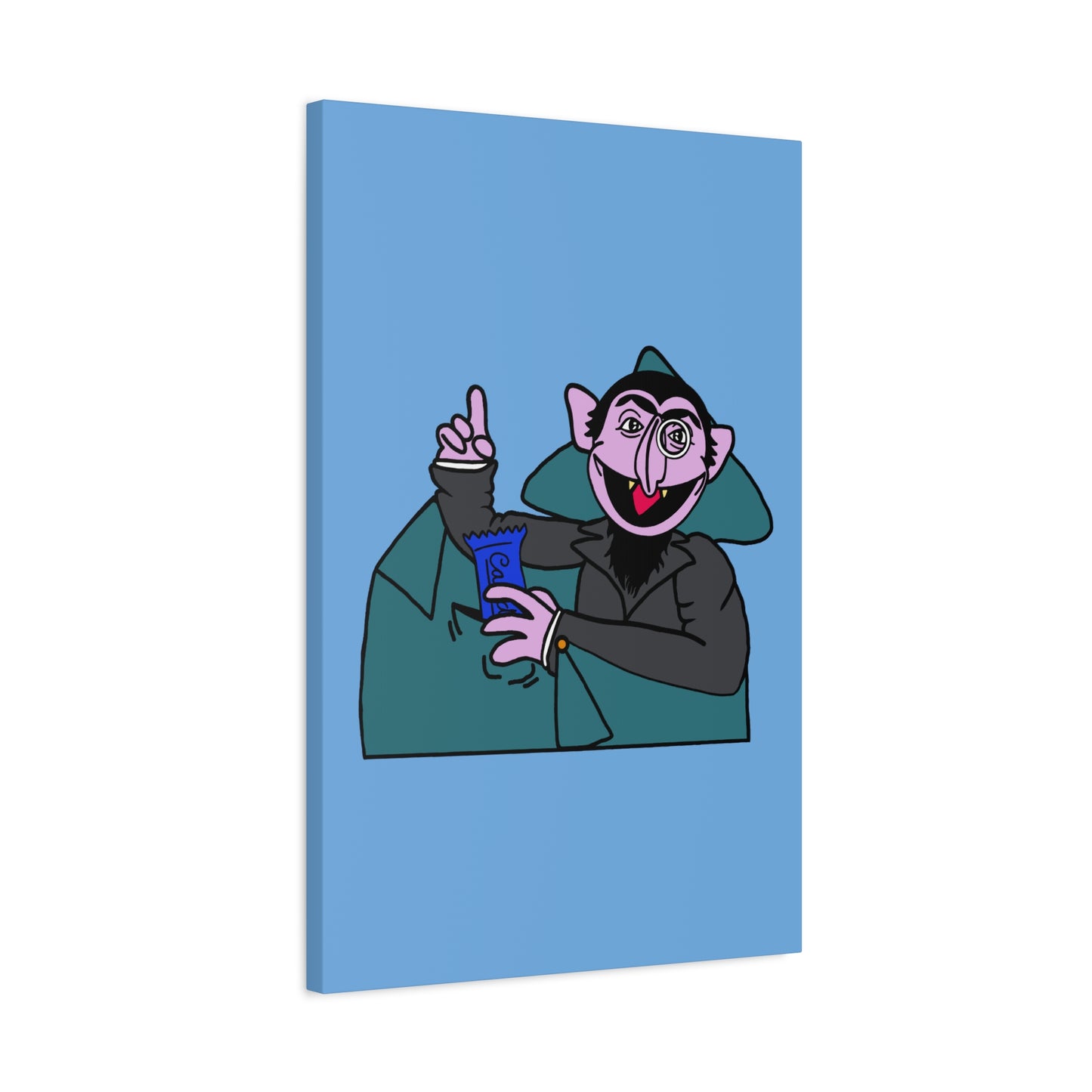 The Count Stealing Candy Canvas Print Light Blue - Sesame Street The Count Parody Art