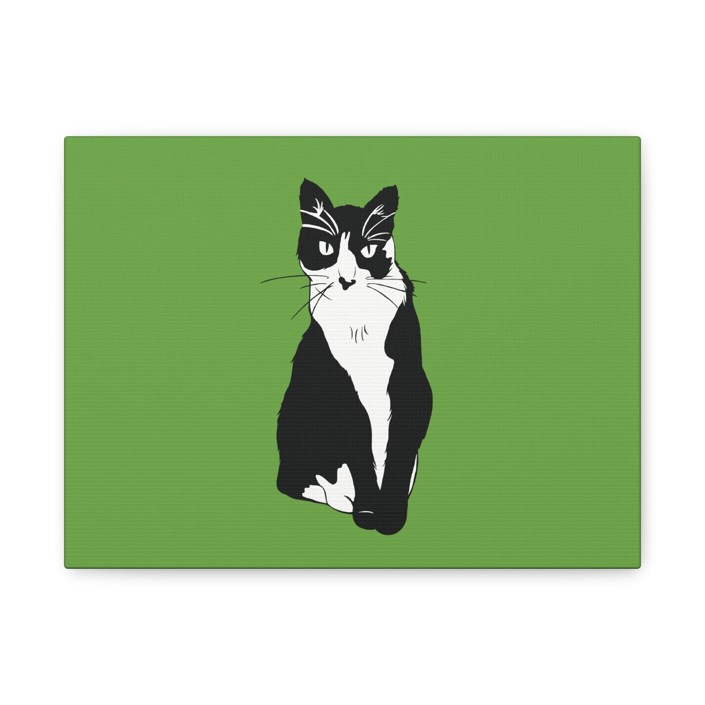 Cat Canvas on Green (B&W Style Cat) - Cat Drawing Art