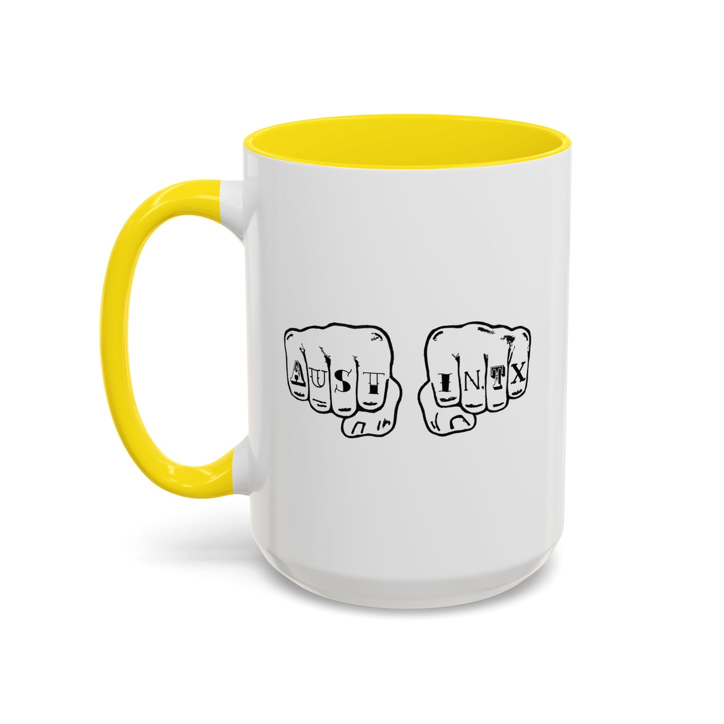 Austin Knuckle Tats Tattooed Fists Accent Mug