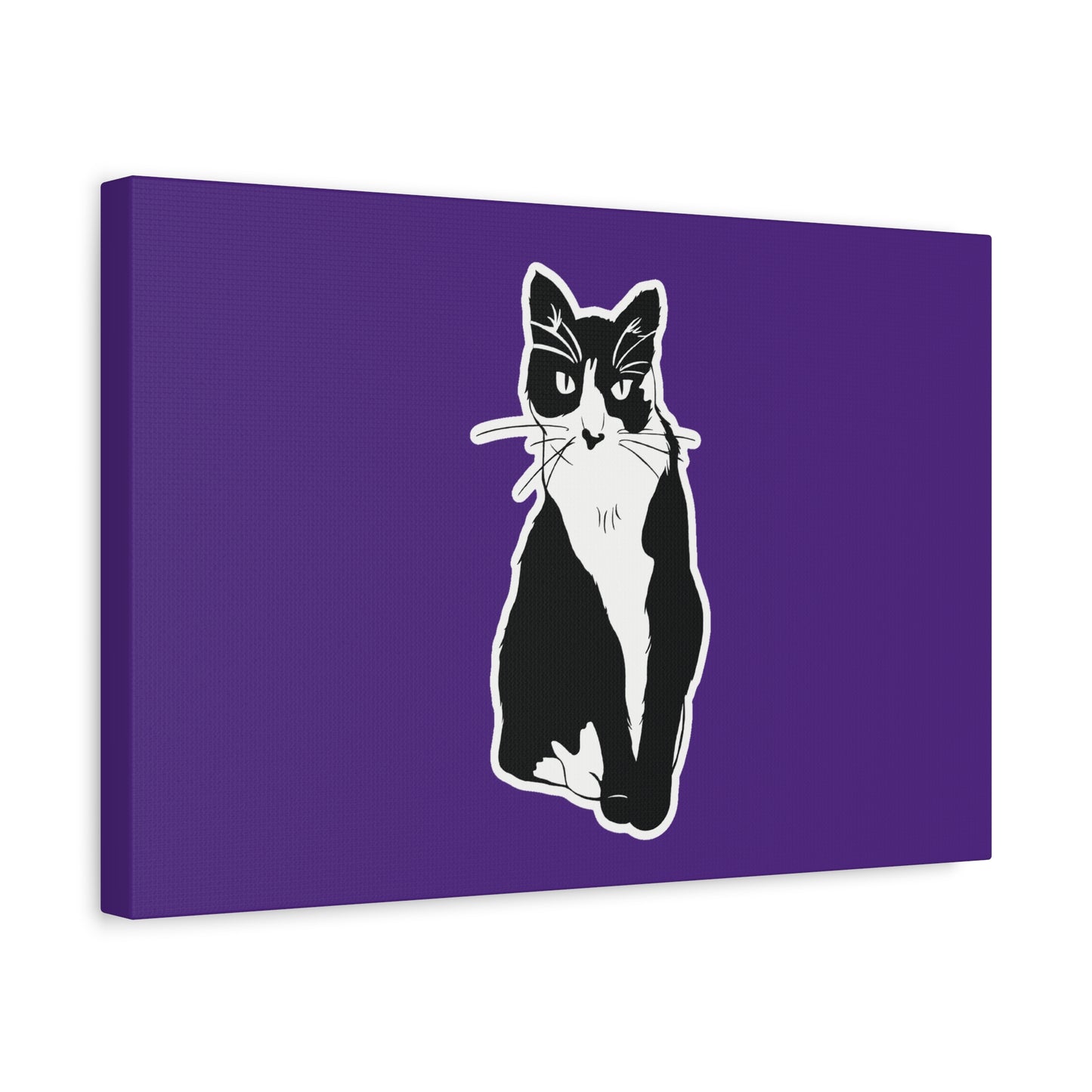 Cat Canvas Print on Purple (Sticker Style Cat) - Cat Drawing Art