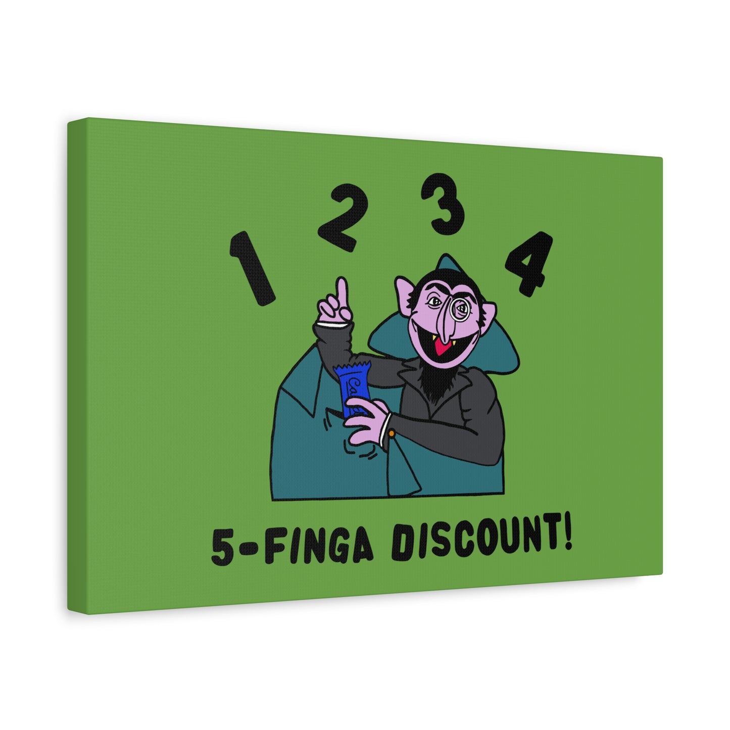 Five Finger Discount Canvas Print Green - Sesame Street The Count Parody Art Print