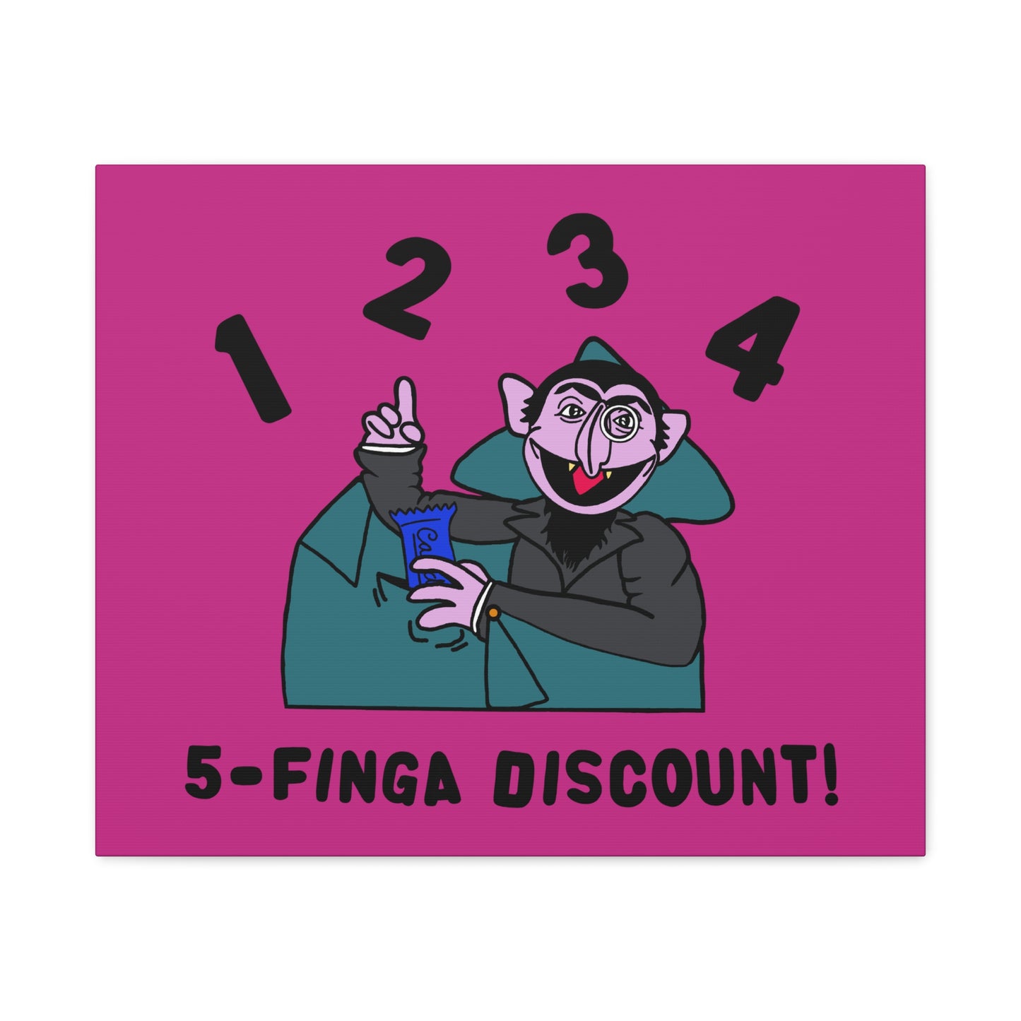 Five Finger Discount Canvas Print Pink - Sesame Street The Count Parody Art Print