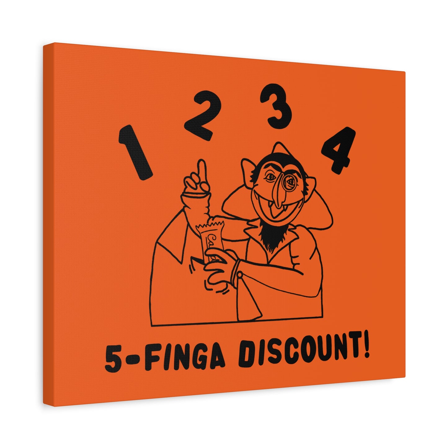 Five Finger Discount Outline Canvas Print Orange - Sesame Street The Count Parody Art Print