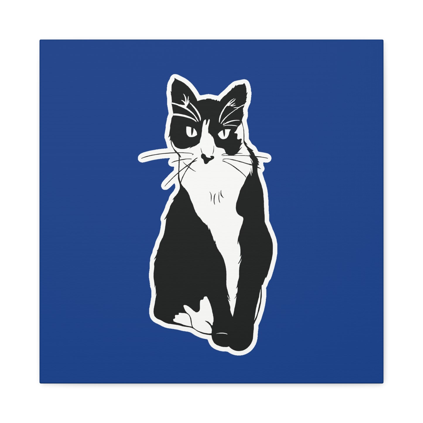 Cat Canvas Print on Dark Blue (Sticker Style Cat) - Cat Drawing Art