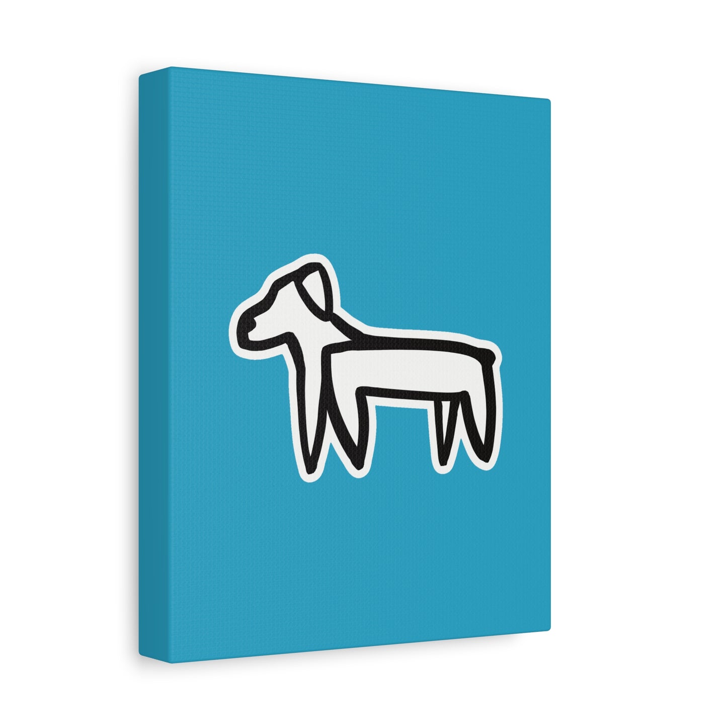 Dog Canvas Print on Turquoise (Sticker Style Black Dog) - Dog Drawing Wall Art