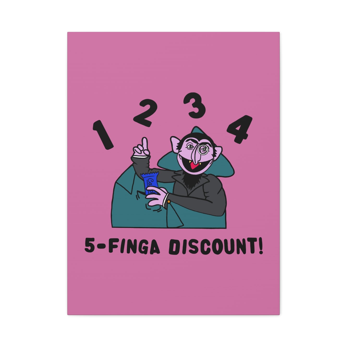Five Finger Discount Canvas Print Light Pink - Sesame Street The Count Parody Art Print