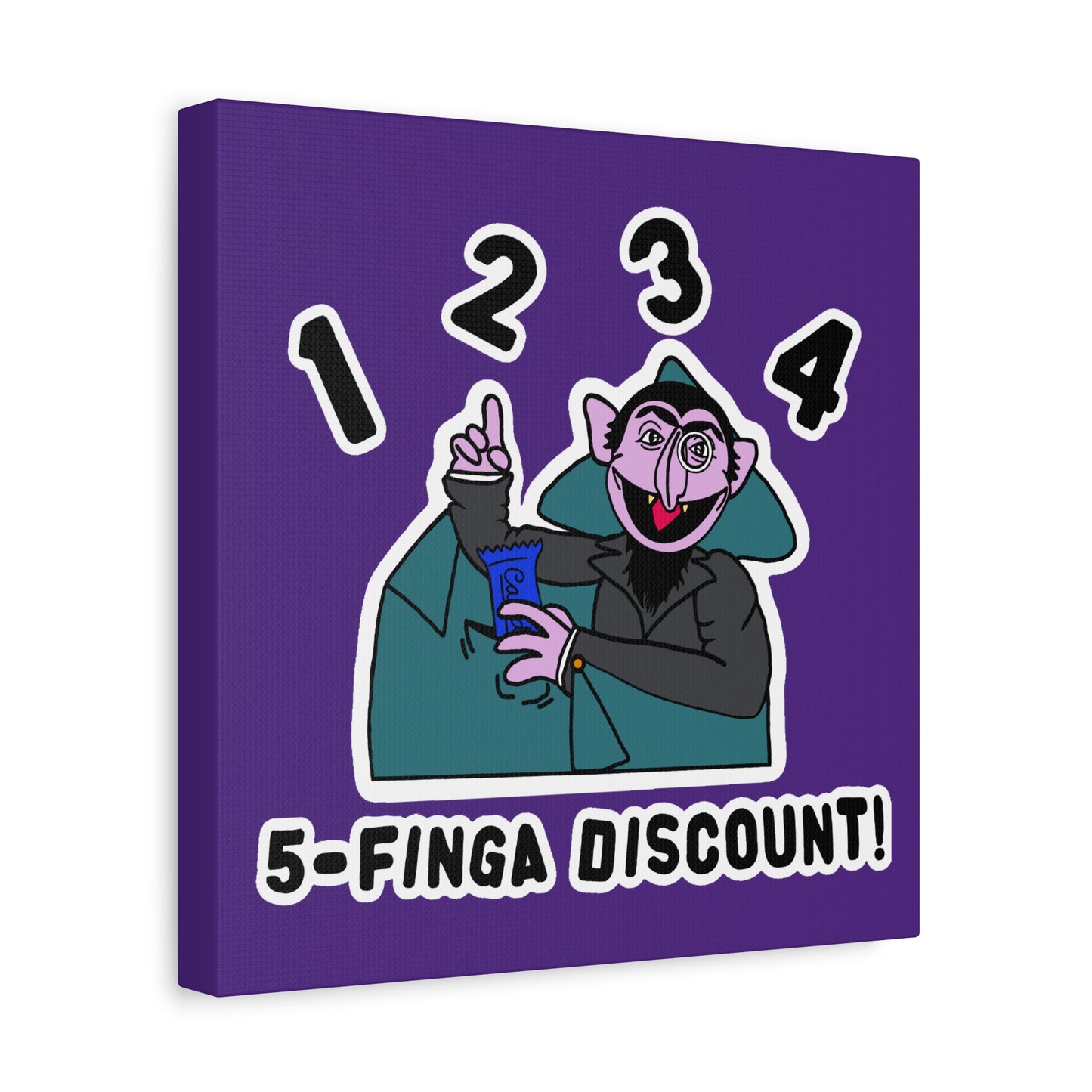 Five Finger Discount Canvas Print Light Purple - Sesame Street The Count Parody Art Print