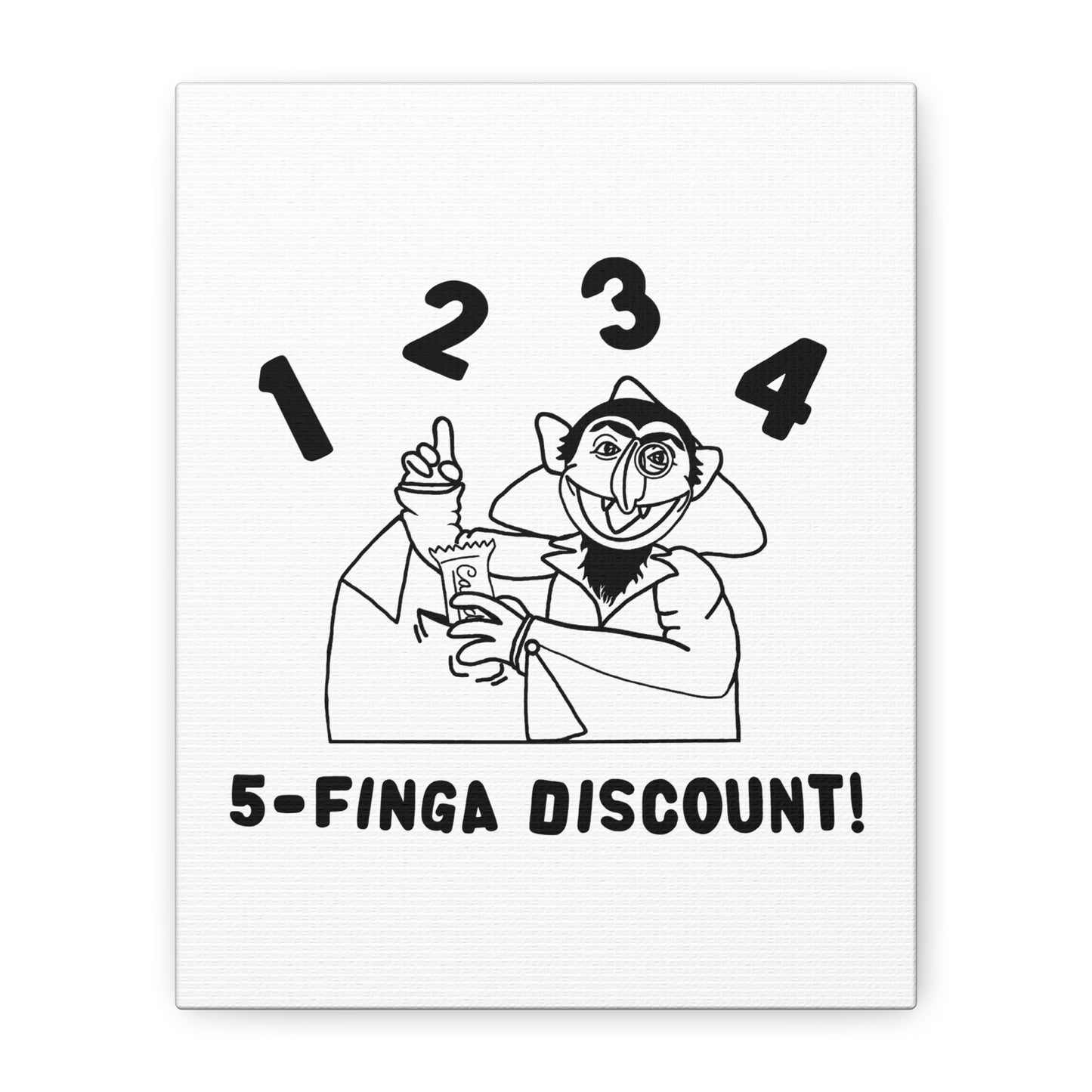 Five Finger Discount Outline Canvas Print White - Sesame Street The Count Parody Art Print
