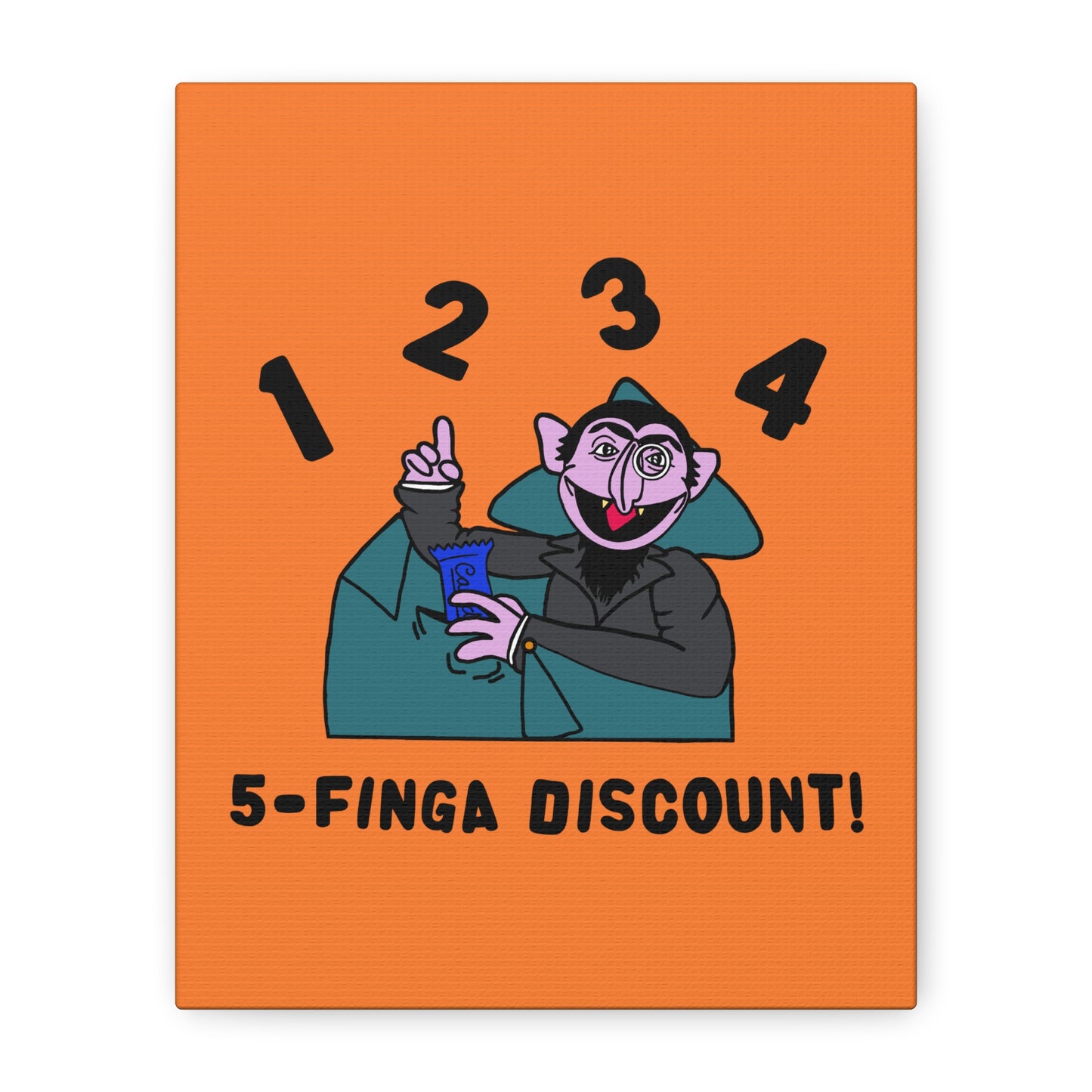 Five Finger Discount Canvas Print Light Orange - Sesame Street The Count Parody Art Print