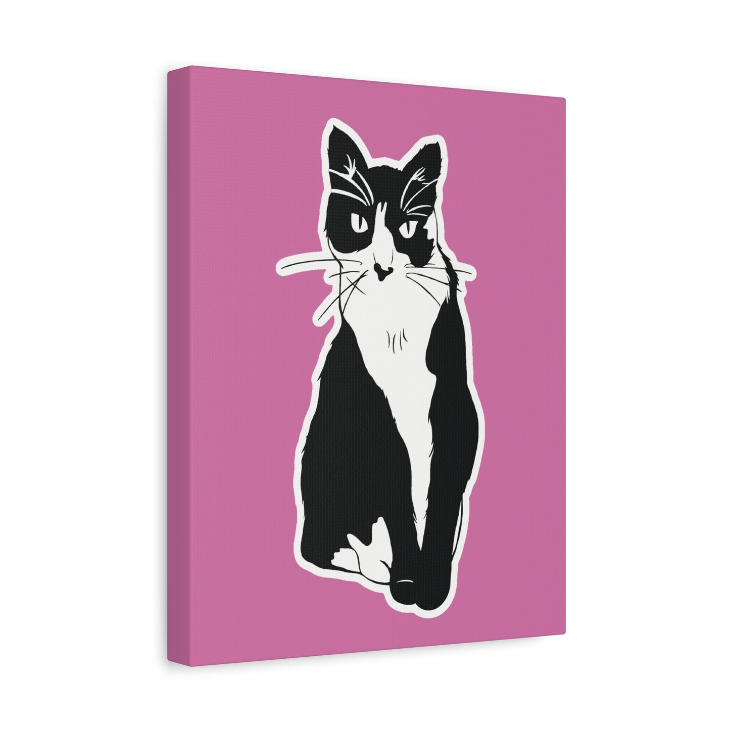 Cat Canvas on Light Pink (Sticker Style Cat) - Cat Drawing Art