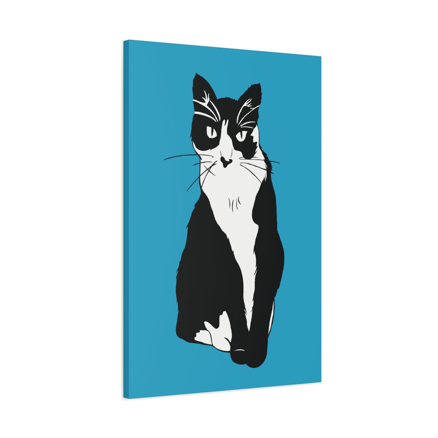 Cat Canvas on Turquoise (B&W Style Cat) - Cat Drawing Art