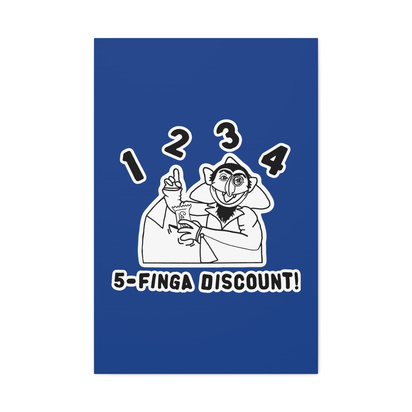 Five Finger Discount Outline Canvas Print Dark Blue - Sesame Street The Count Parody Art Print