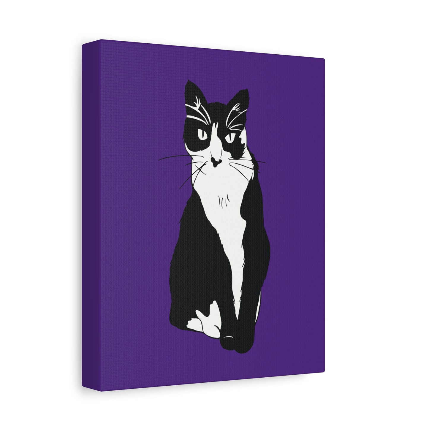 Cat Canvas on Purple (B&W Style Cat) - Cat Drawing Art