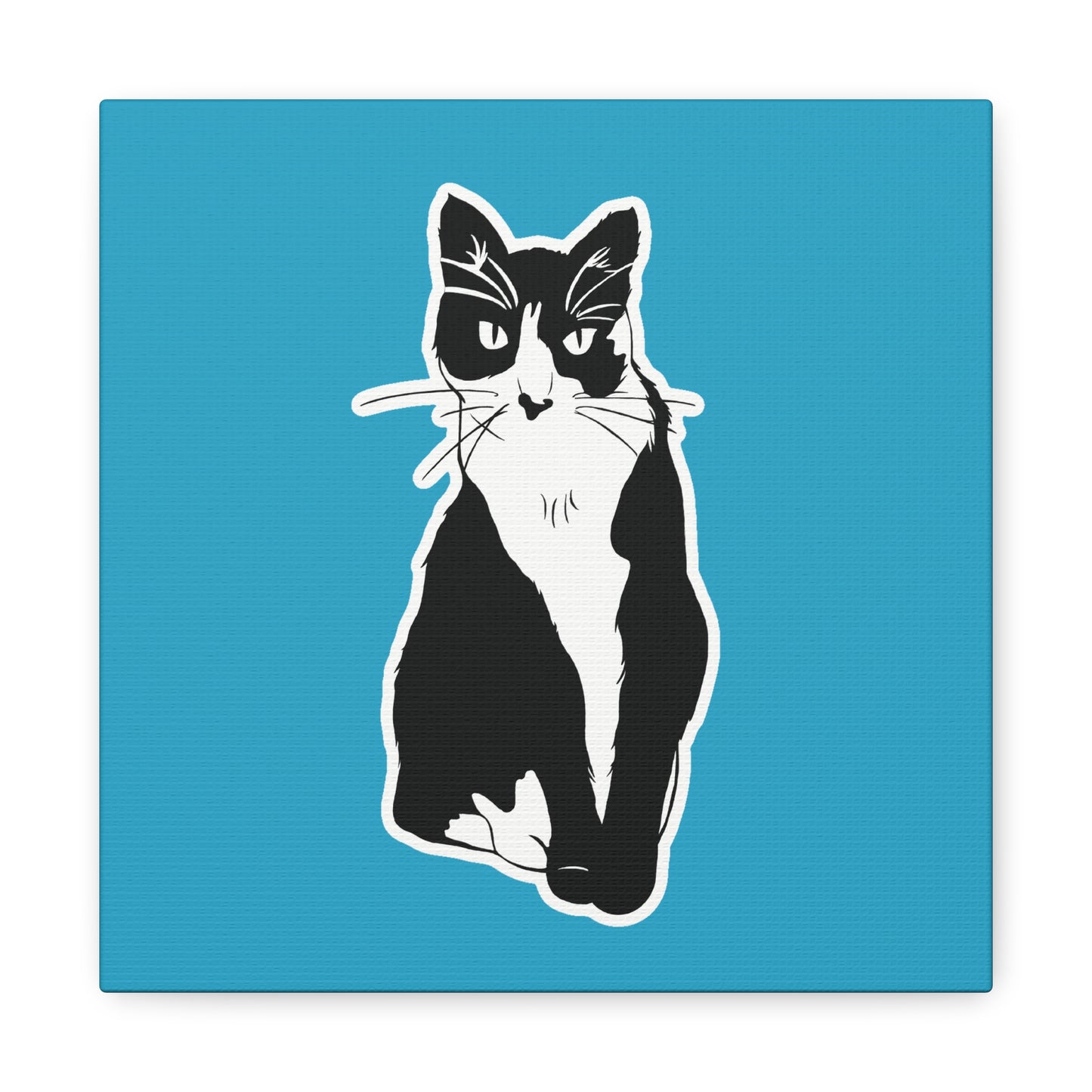 Cat Canvas Print on Turquoise (Sticker Style Cat) - Cat Drawing Art