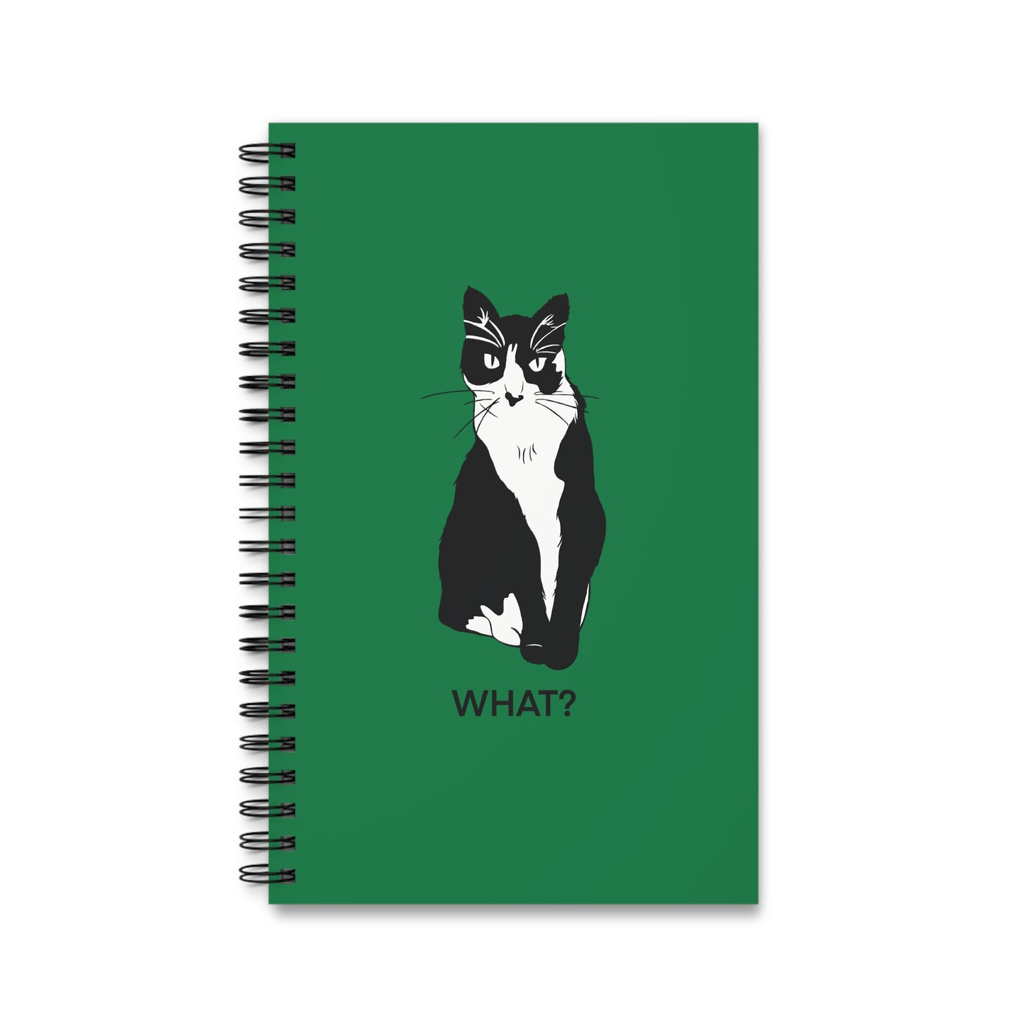 Cattitude Notebook in Dark Green (B&W Style Cat) - Cat Spiral Notebook
