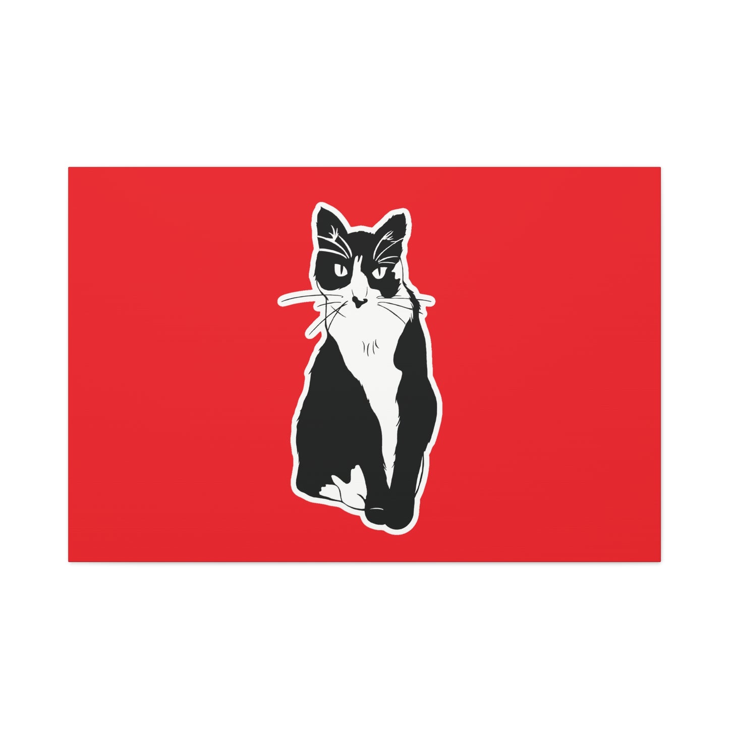 Cat Canvas Print on Red (Sticker Style Cat) - Cat Drawing Art